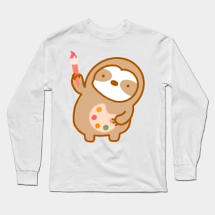 Cute Artist Sloth Long Sleeve T-Shirt